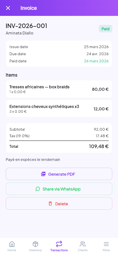 PDF invoice preview